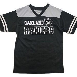NFL Oakland Raiders Football Black Gray Logo Shirt Size Youth M 10-12 EUC